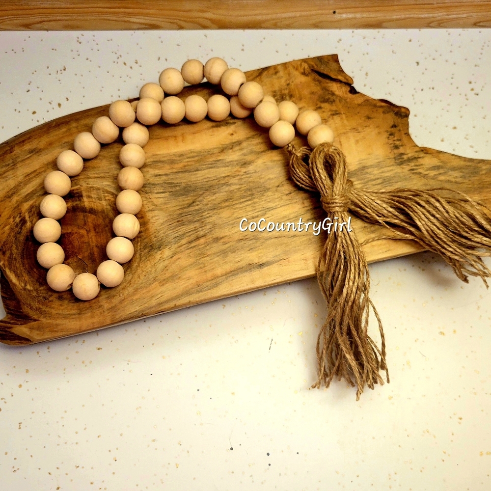 32 Inch Natural Wood Bead Garland